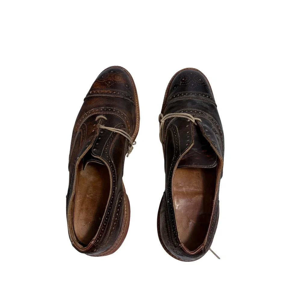 Allen Edmonds Strandmok Oxfords Mens 10 Brown Leather Brogue Red Dainite Sole